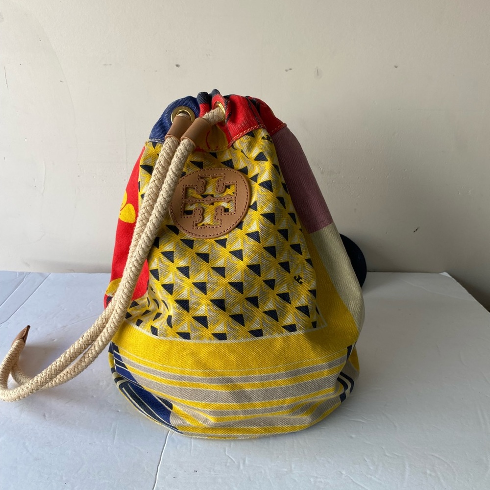 Rare Tory Burch Patchwork Canvas Drawstring Backp… - image 5